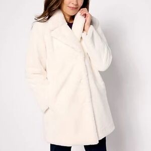 Dennis Basso White Faux Fur Coat With Pockets 30th Anniversary New With Tags